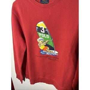 Polo Ralph Lauren Windsurfer Bear Sweatshirt Youth XL 170 Red Men's Slim S